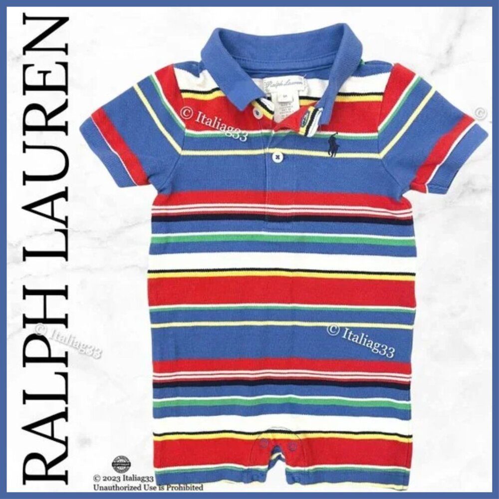 Ralph Lauren Striped Collared Polo Shortall Baby Onesie Romper 9 months